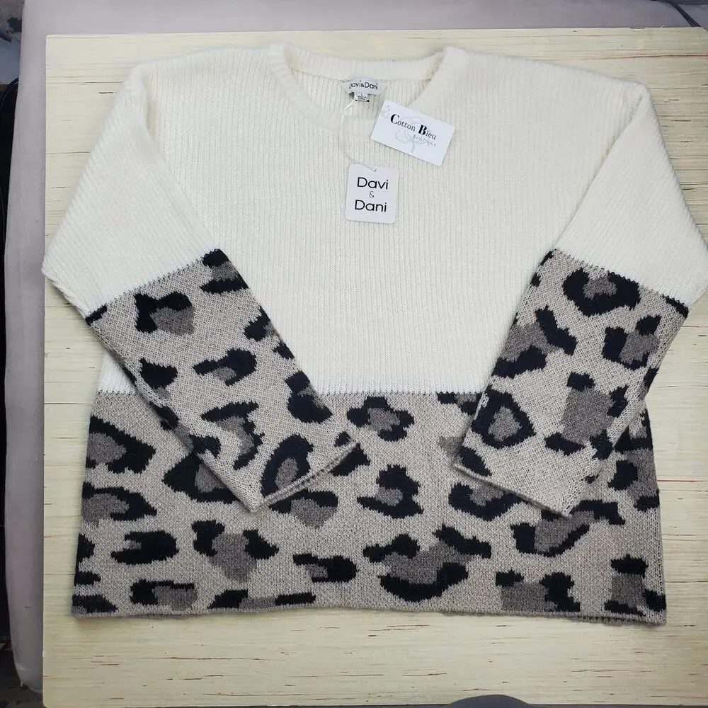DAVI & DANI Leopard Print Oversized Sweater